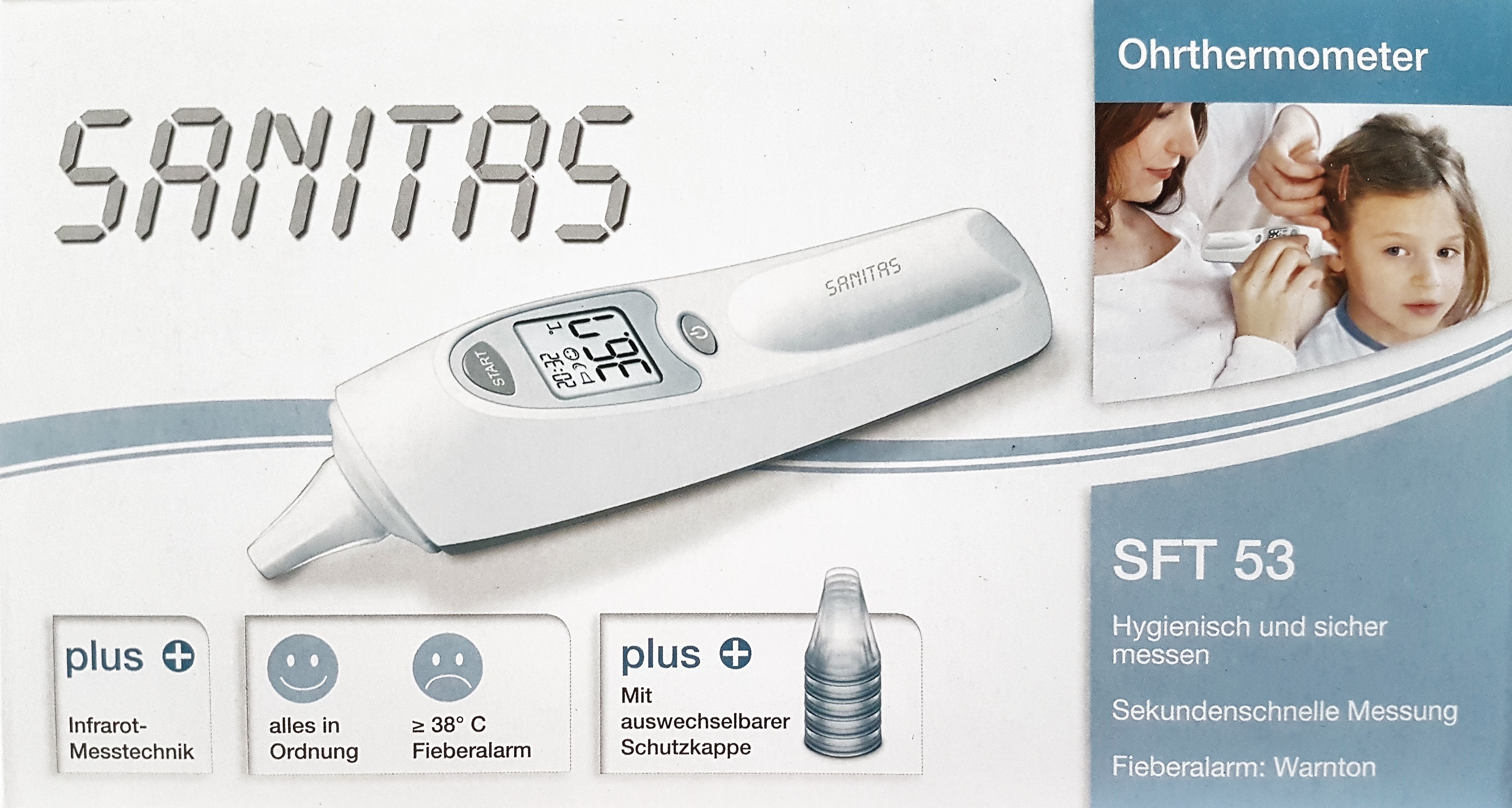 Sanitas Ohrthermometer für Kinder oder Ergebnis. Hygienisch messen Sekunde | 1 mit Messtechnik. und In Infrarot Buymix sicher Erwachsene