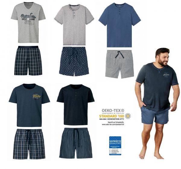 Herren Shorty Pyjama Schlafanzug 2-Teiler Kurze Hose + Kurzarm Shirt M L 3XL 4XL