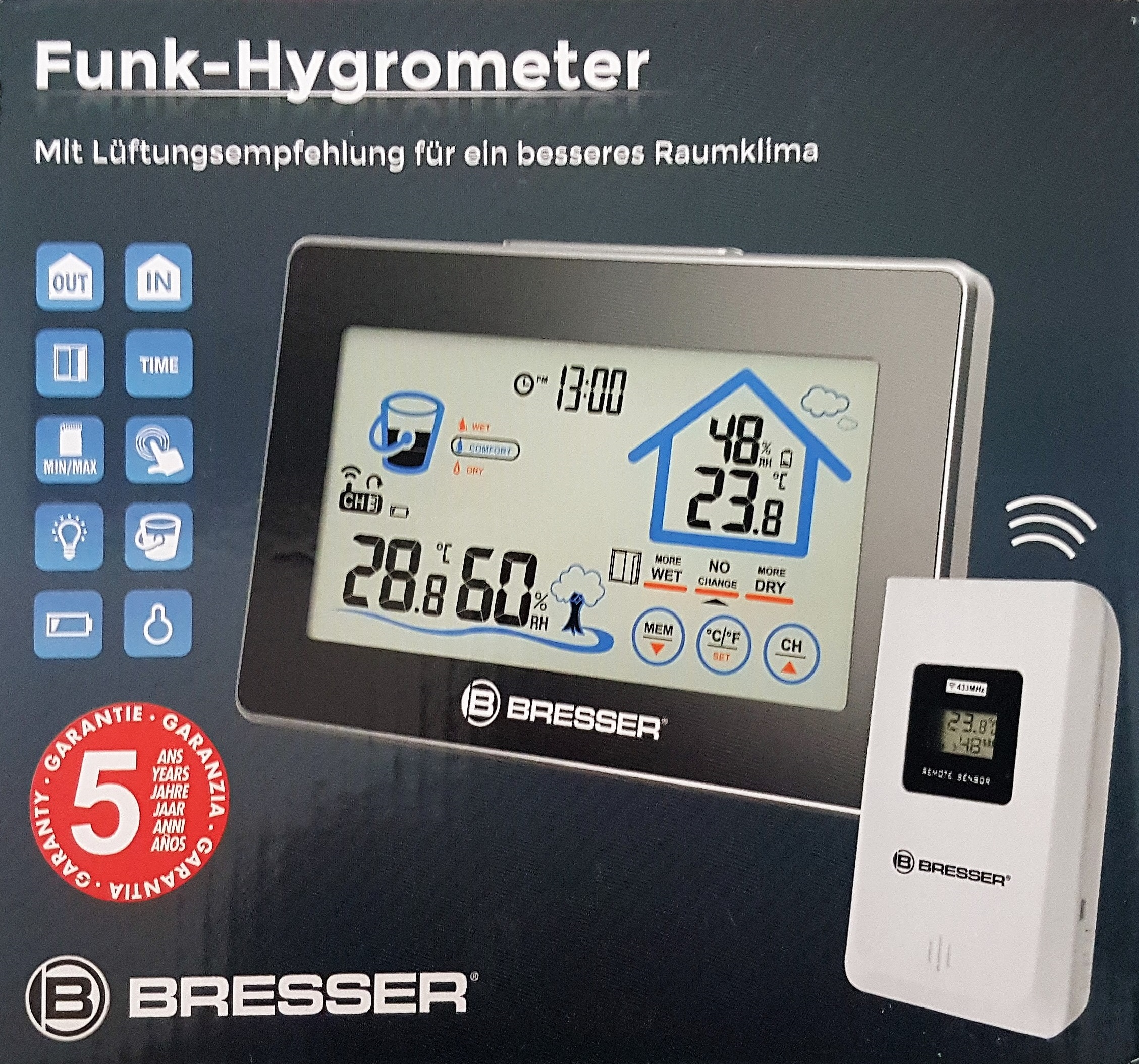 BRESSER Funk Hygrometer mit vielen Funktionen und Touchscreen NEU & OVP 